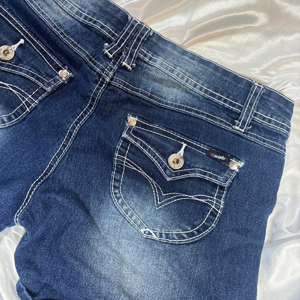 Angels Forever Young Womens Distressed Denim Shorts Dark Wash Thick Stitch Sz 11 - Picture 4 of 6